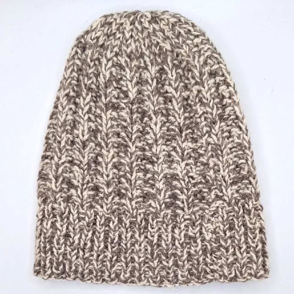 Cozy Wool Knit Beanie Taupe Cream Hat